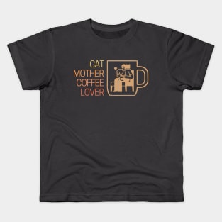 Cat Mother Coffee Lover Warm Tones Kids T-Shirt